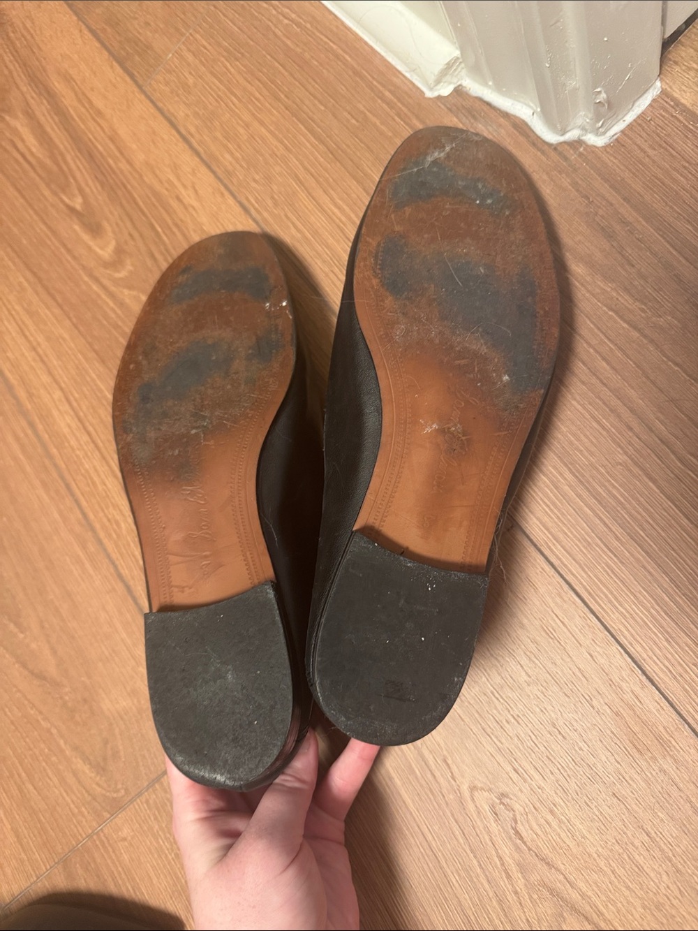 Sam Edelman Black Leather Loafers with Gold Accent - Picture 4 of 5